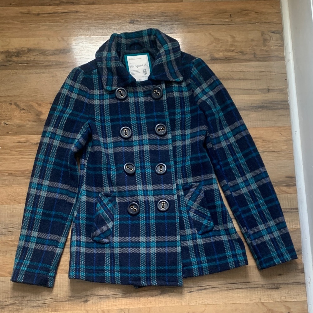 Plaid Peacoat Aeropostale XS EUC Woolblend